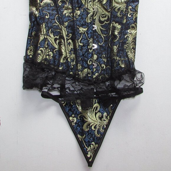 Blue Gold Black Lace Ruffled Corset Set - NEW - Picture 11 of 12